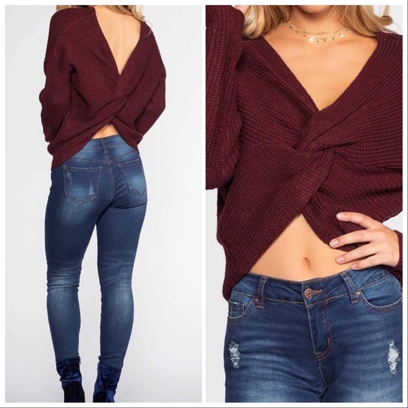 Sweaters - LAST 1‼️TWIST front back BURGUNDY SWEATER- Sweater